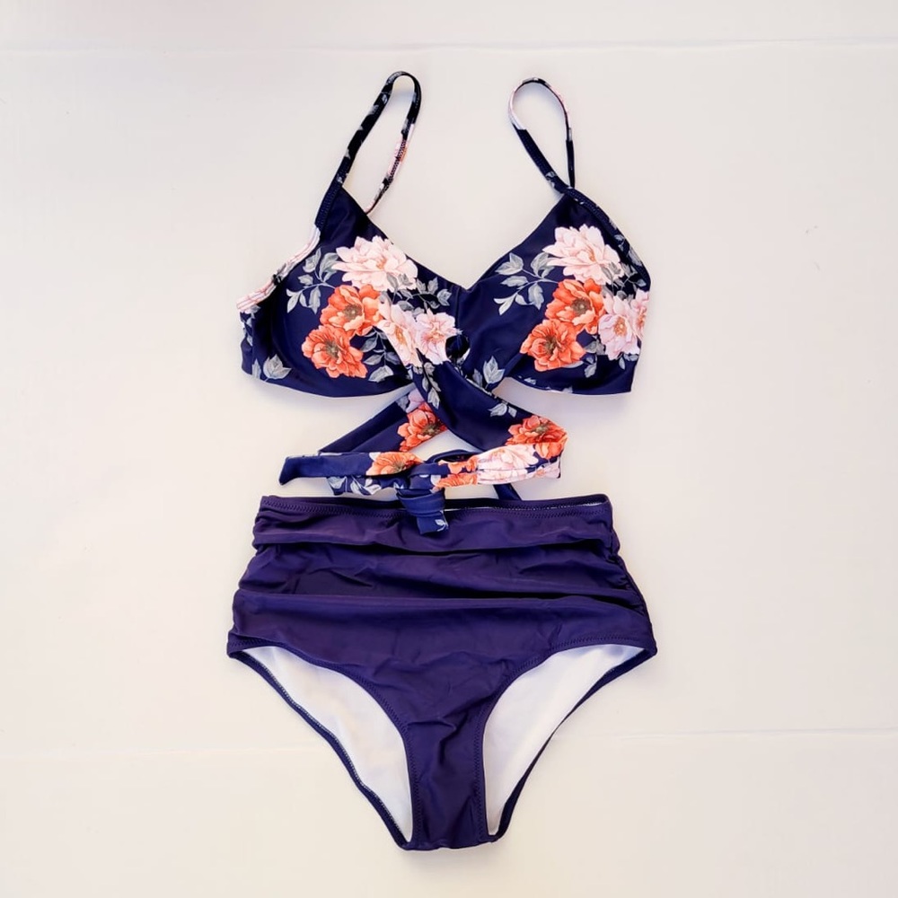 Women's Wrap Front High Waisted Bikini Set Two Pieces Bathing Suit Size M